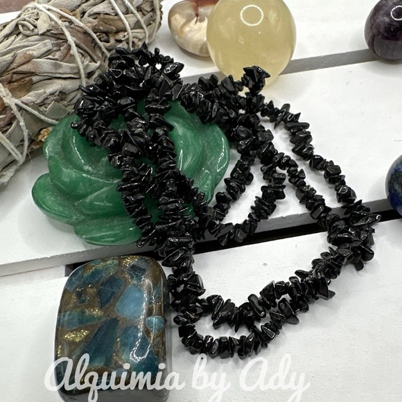 Golden obsidian chunky chips very long maximalist boho necklace